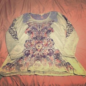 One world green lacy long sleeve shirt